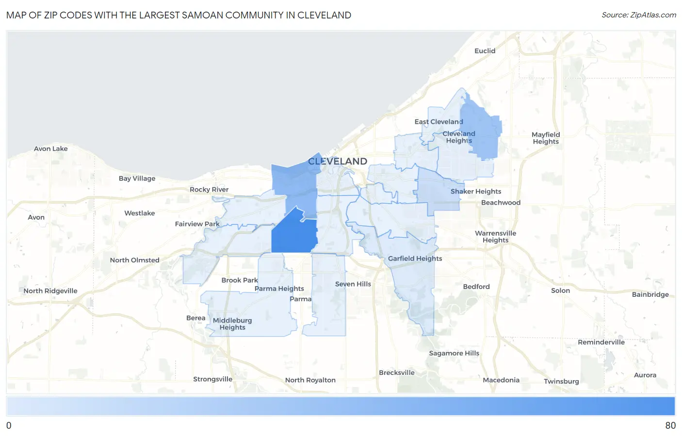 Zip Codes with the Largest Samoan Community in Cleveland Map