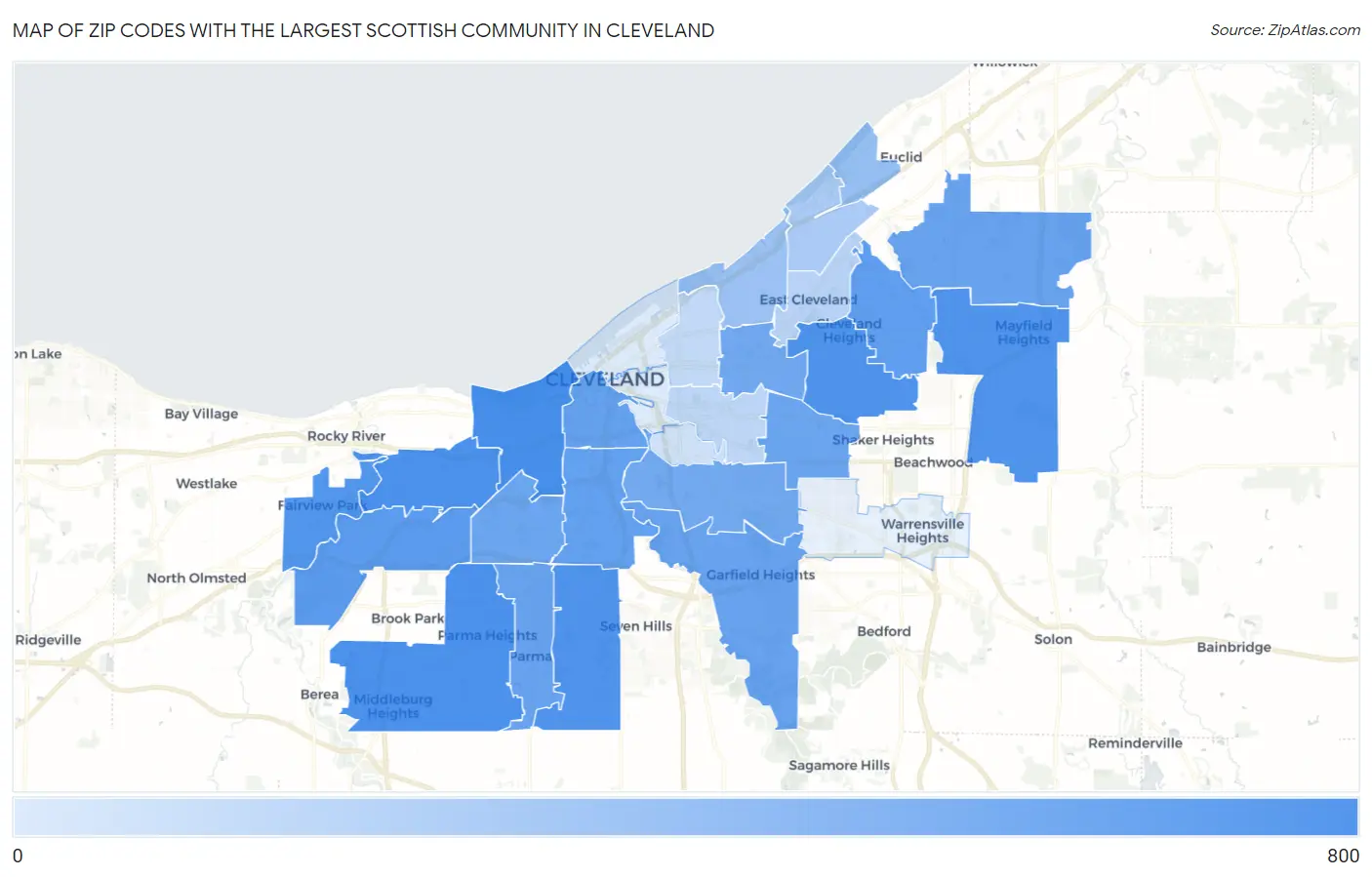 Zip Codes with the Largest Scottish Community in Cleveland Map