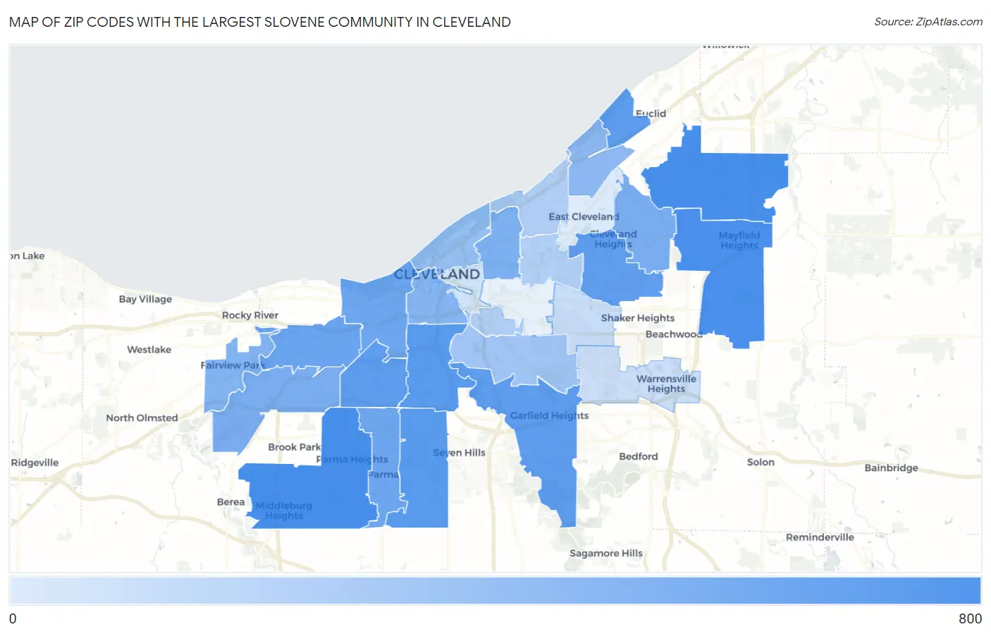 Zip Codes with the Largest Slovene Community in Cleveland Map