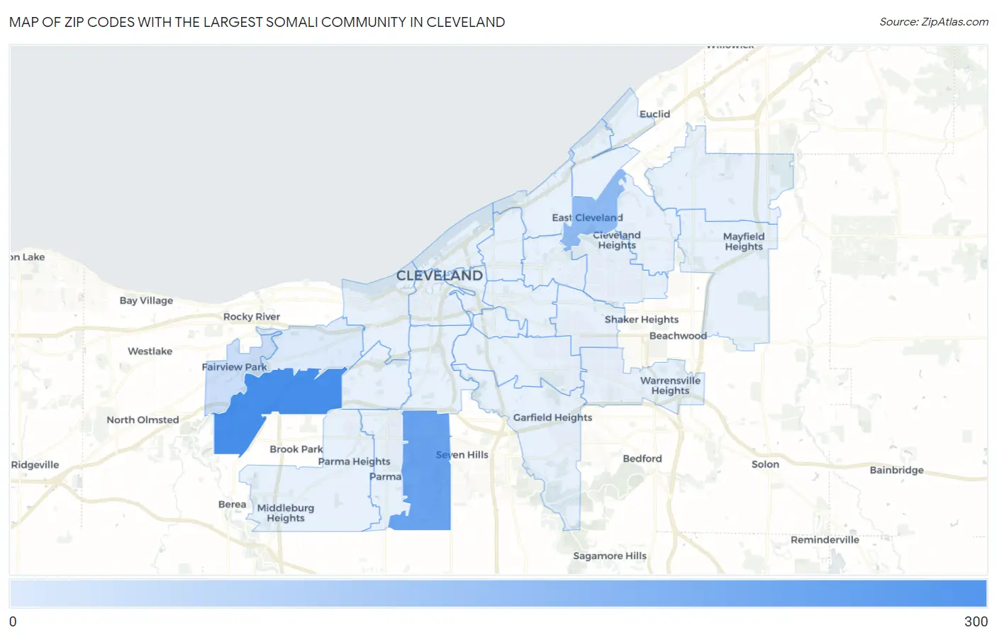 Zip Codes with the Largest Somali Community in Cleveland Map