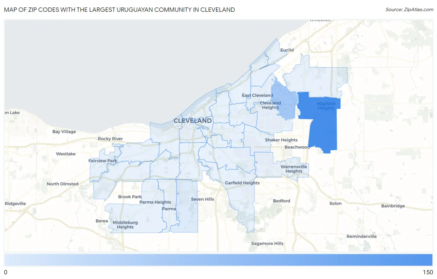 Zip Codes with the Largest Uruguayan Community in Cleveland Map