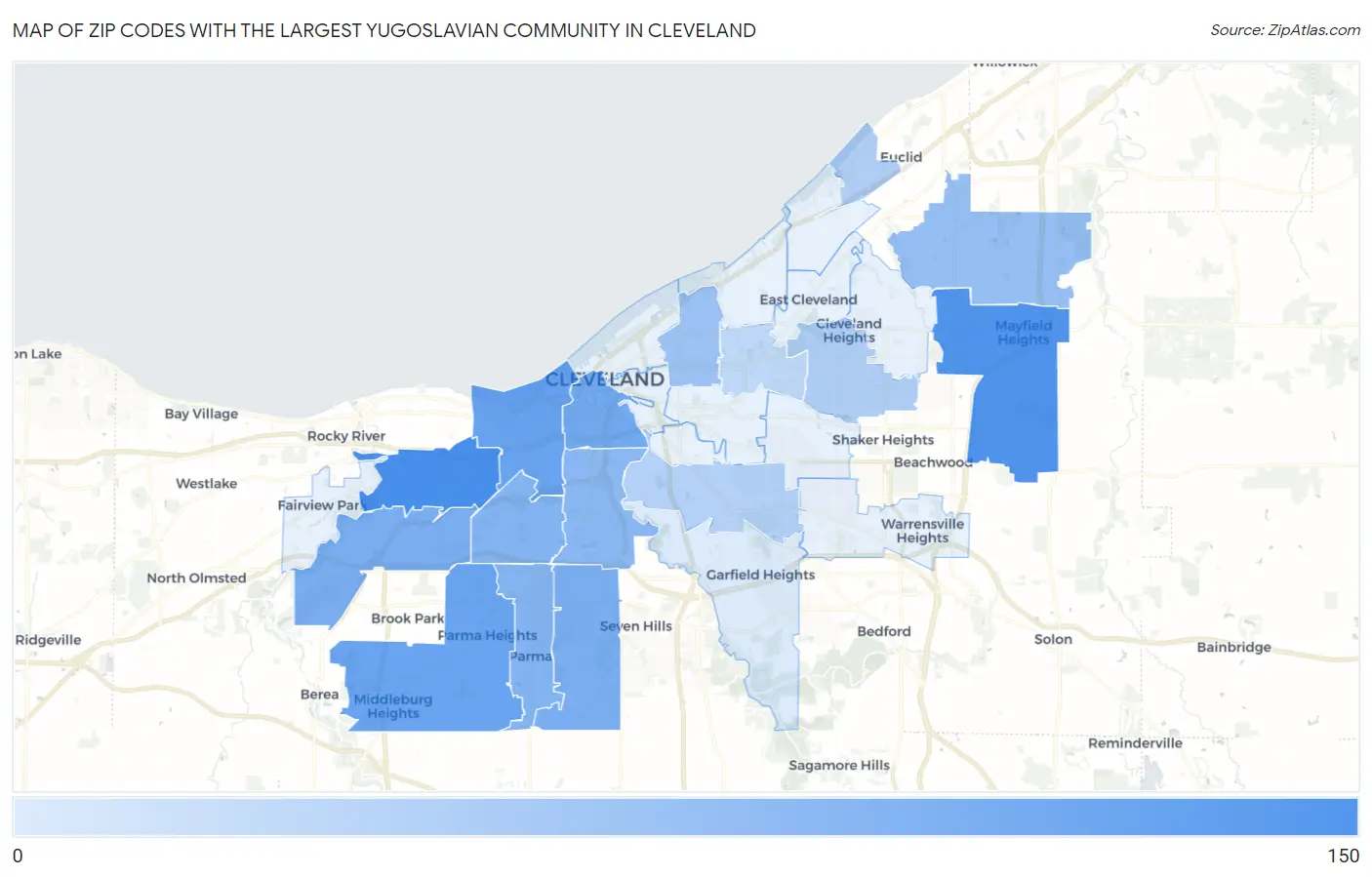 Zip Codes with the Largest Yugoslavian Community in Cleveland Map