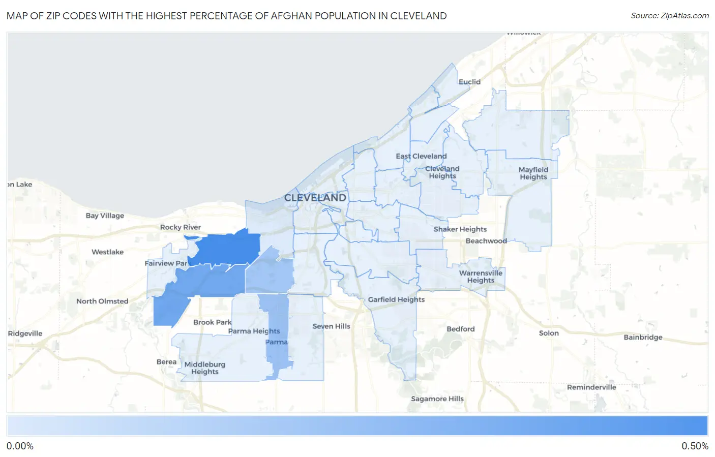 Zip Codes with the Highest Percentage of Afghan Population in Cleveland Map