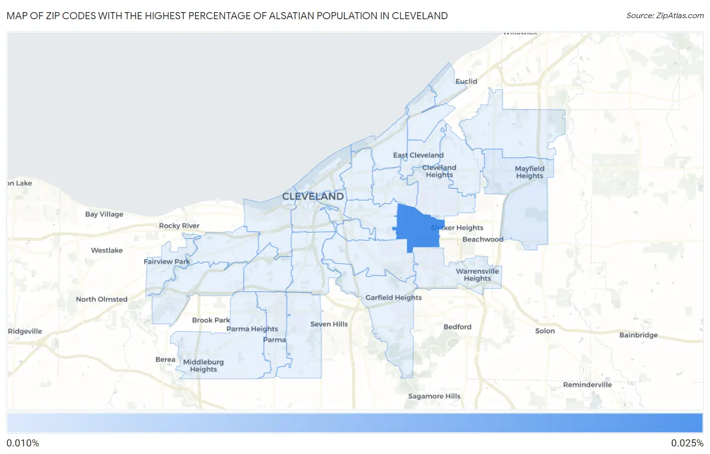 Zip Codes with the Highest Percentage of Alsatian Population in Cleveland Map