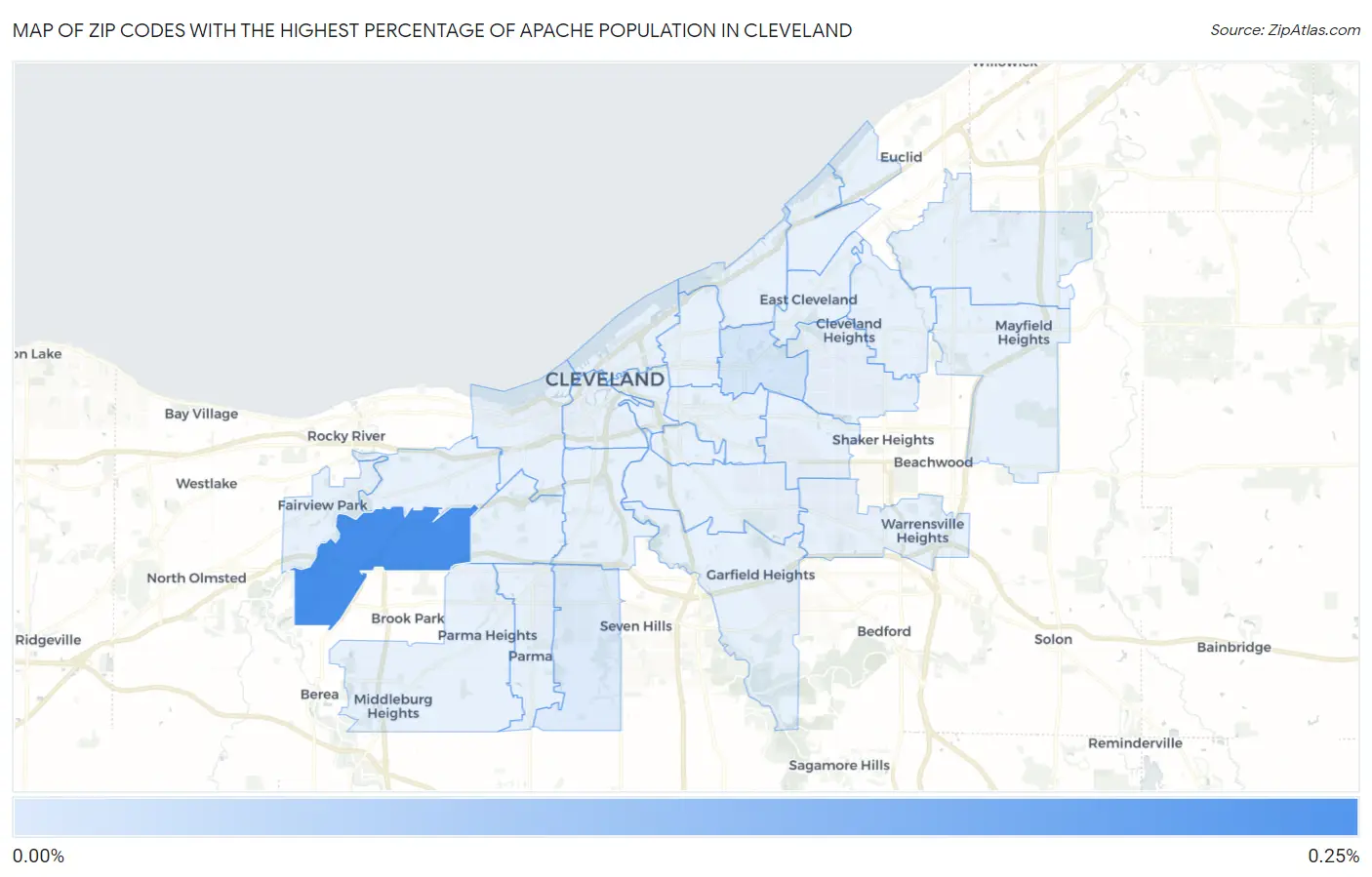 Zip Codes with the Highest Percentage of Apache Population in Cleveland Map
