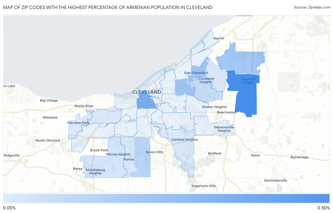 Zip Codes with the Highest Percentage of Armenian Population in Cleveland Map