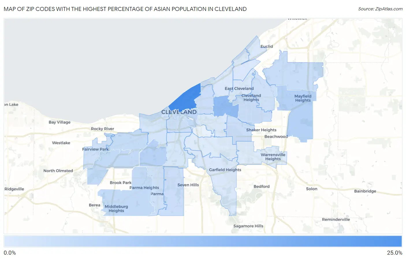 Zip Codes with the Highest Percentage of Asian Population in Cleveland Map