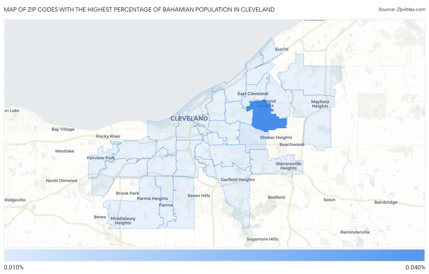 Zip Codes with the Highest Percentage of Bahamian Population in Cleveland Map