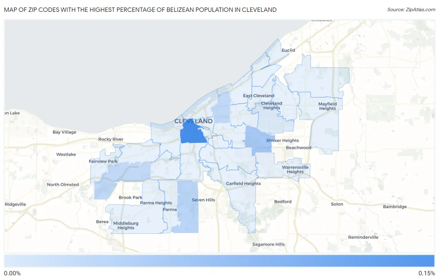 Zip Codes with the Highest Percentage of Belizean Population in Cleveland Map