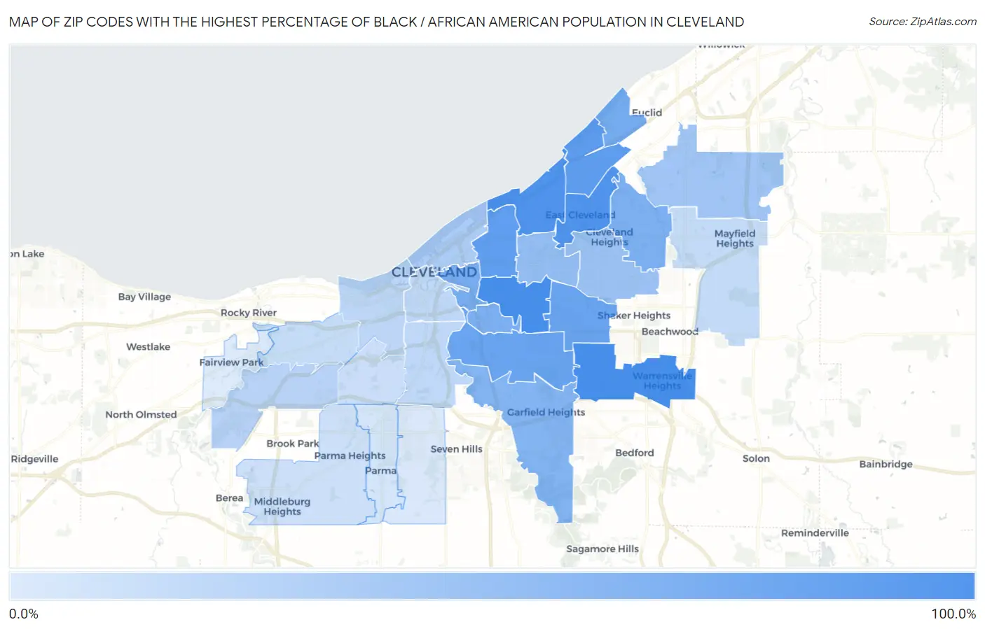 Zip Codes with the Highest Percentage of Black / African American Population in Cleveland Map