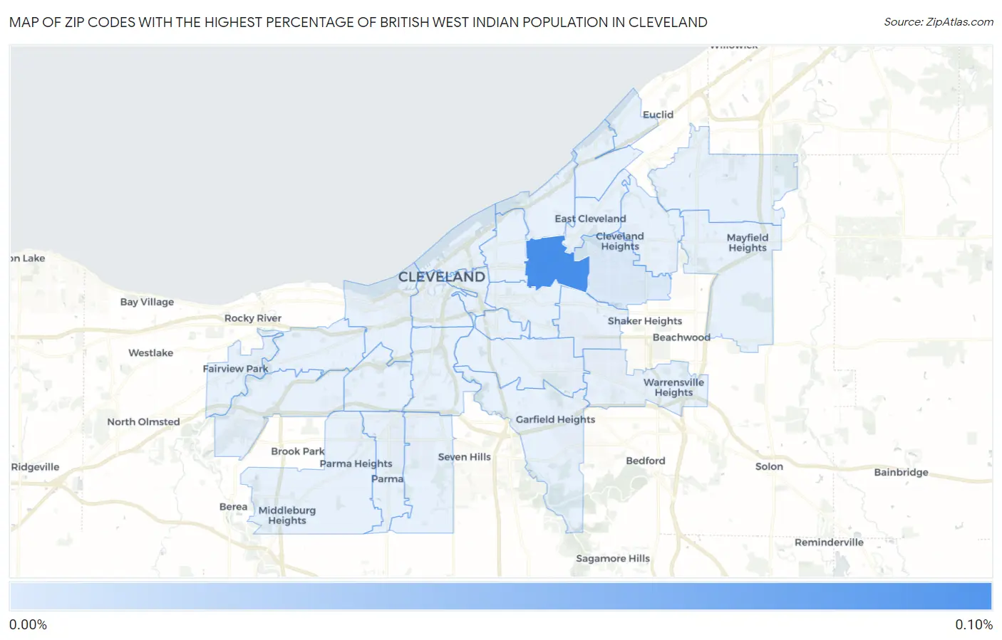 Zip Codes with the Highest Percentage of British West Indian Population in Cleveland Map