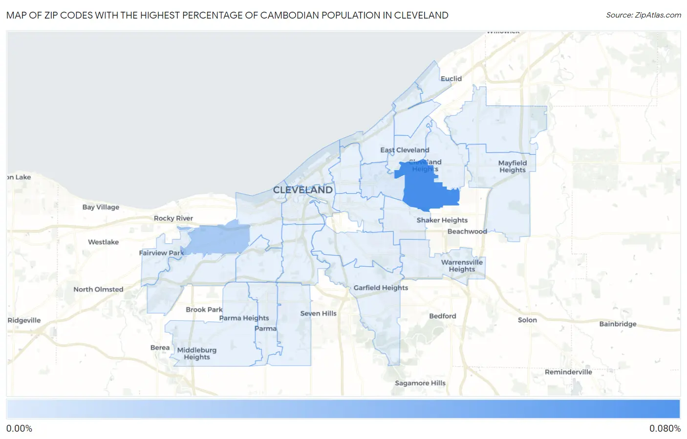 Zip Codes with the Highest Percentage of Cambodian Population in Cleveland Map