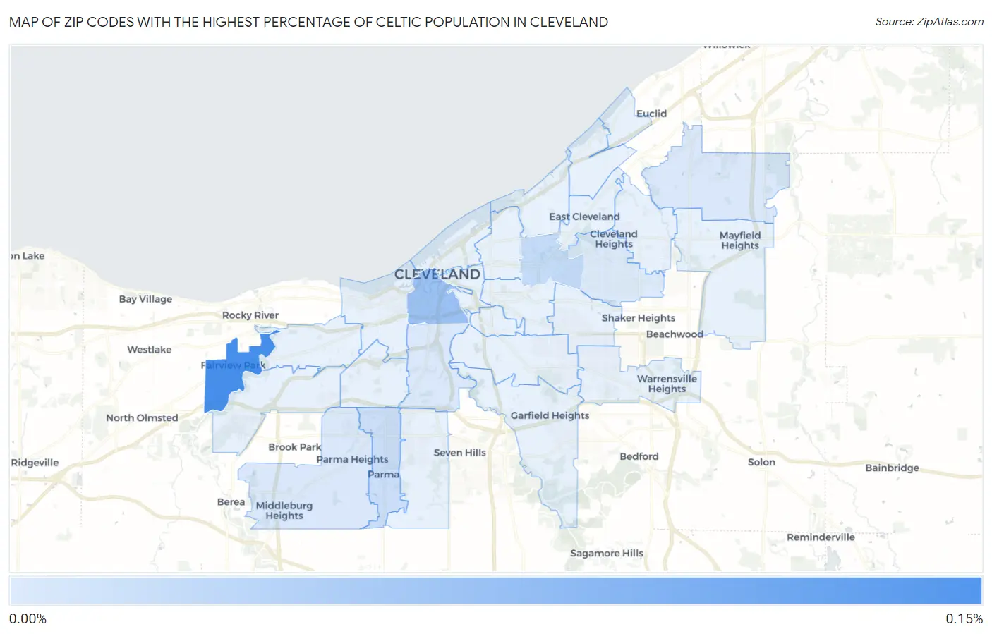 Zip Codes with the Highest Percentage of Celtic Population in Cleveland Map
