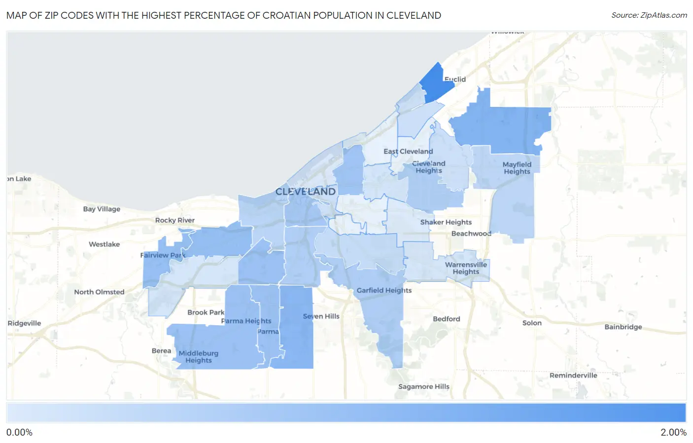Zip Codes with the Highest Percentage of Croatian Population in Cleveland Map