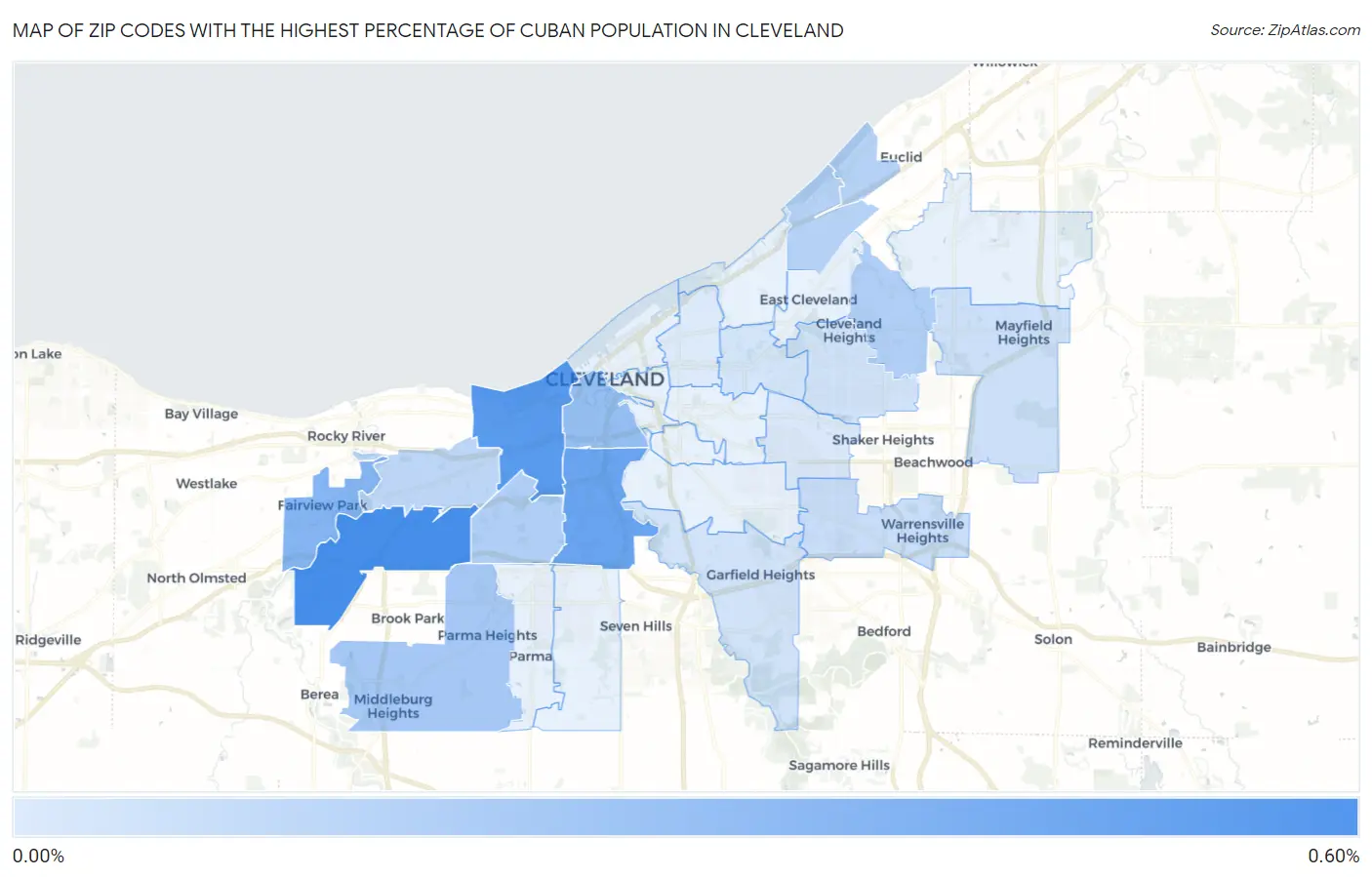 Zip Codes with the Highest Percentage of Cuban Population in Cleveland Map