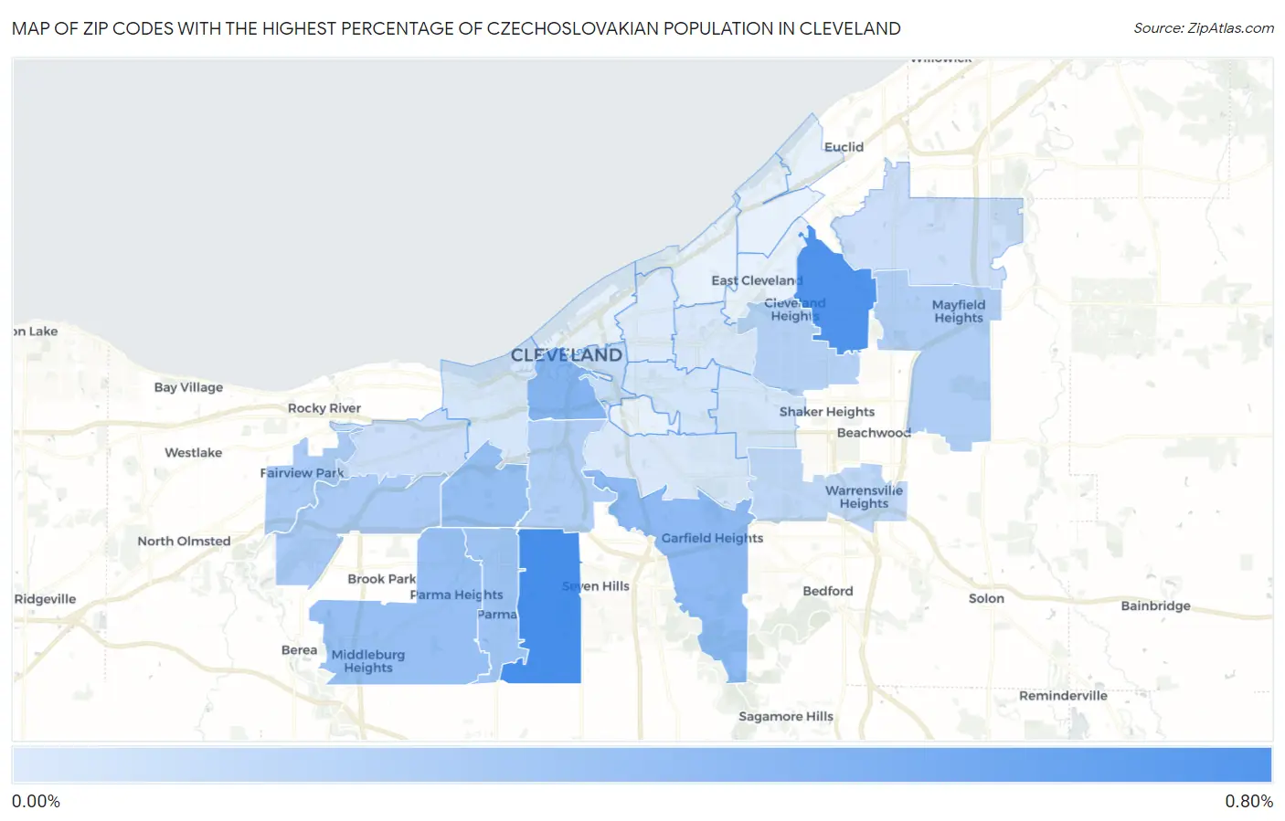 Zip Codes with the Highest Percentage of Czechoslovakian Population in Cleveland Map