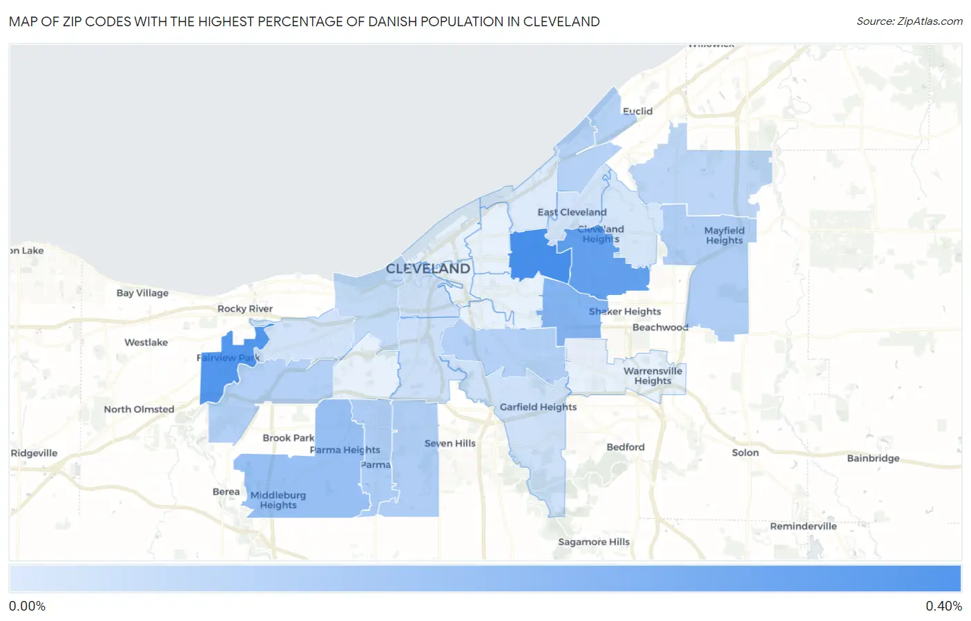 Zip Codes with the Highest Percentage of Danish Population in Cleveland Map