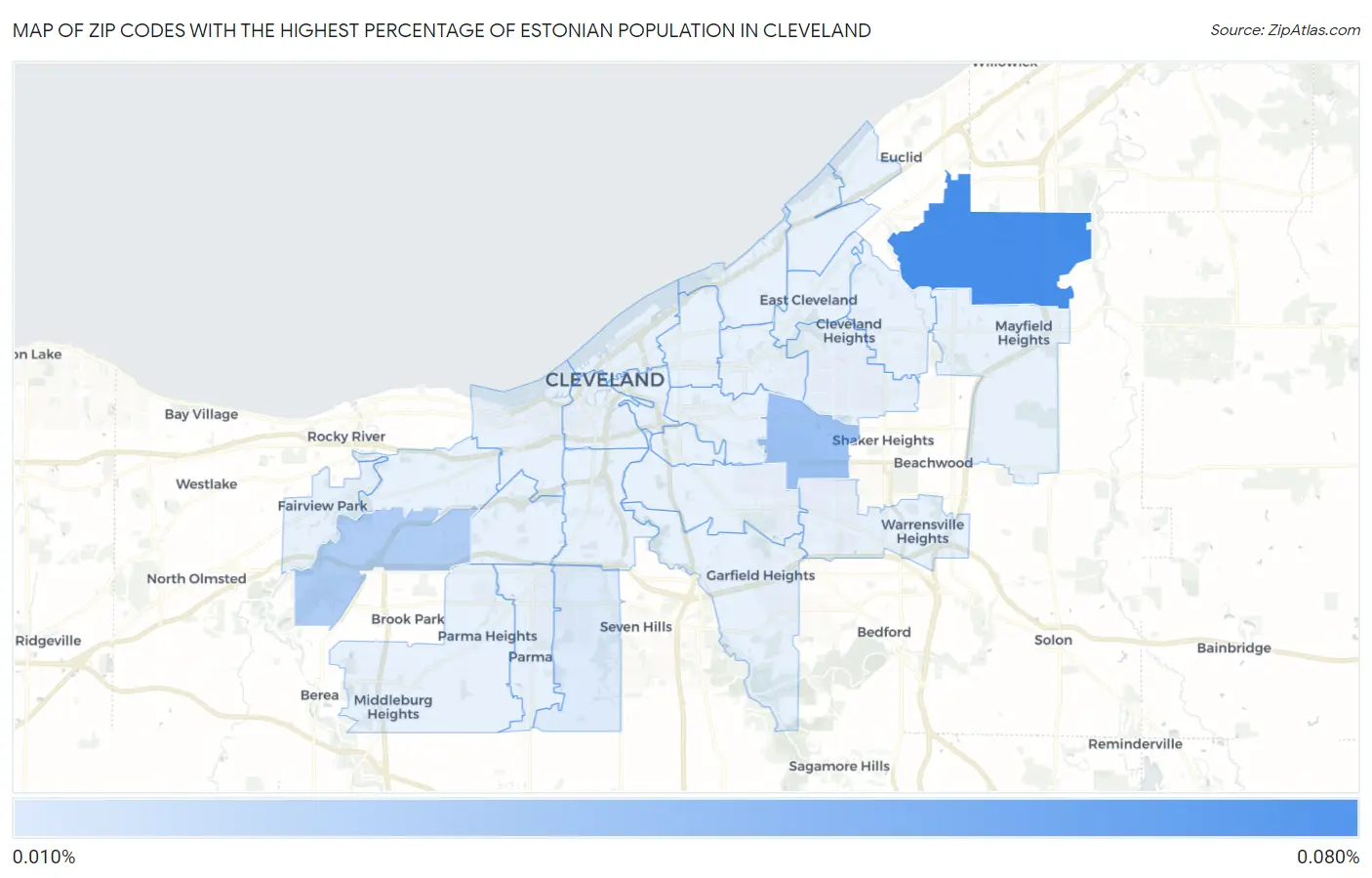 Zip Codes with the Highest Percentage of Estonian Population in Cleveland Map