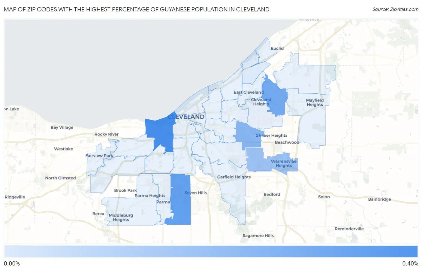 Zip Codes with the Highest Percentage of Guyanese Population in Cleveland Map