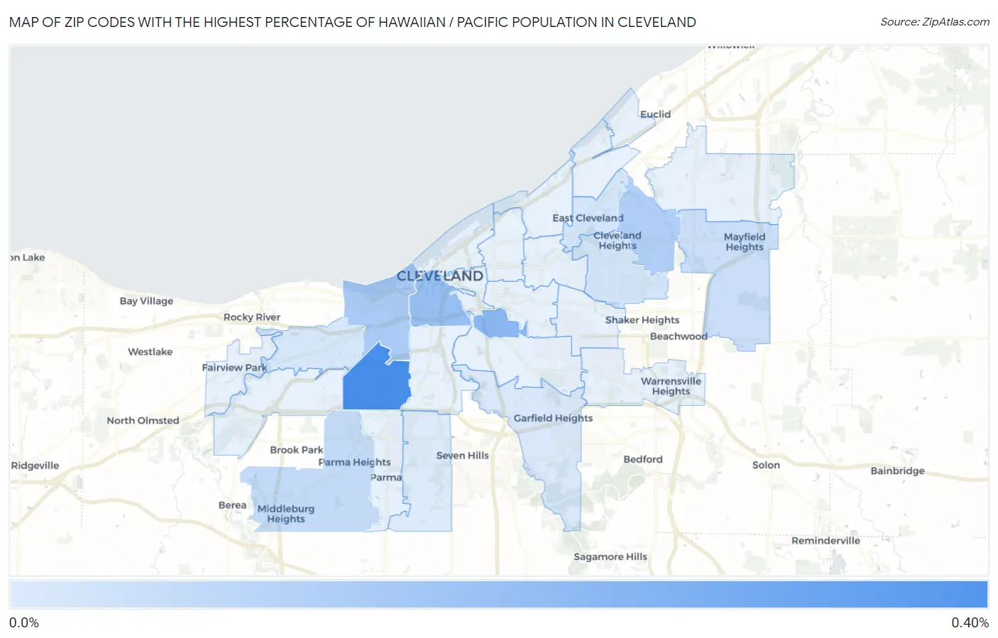 Zip Codes with the Highest Percentage of Hawaiian / Pacific Population in Cleveland Map