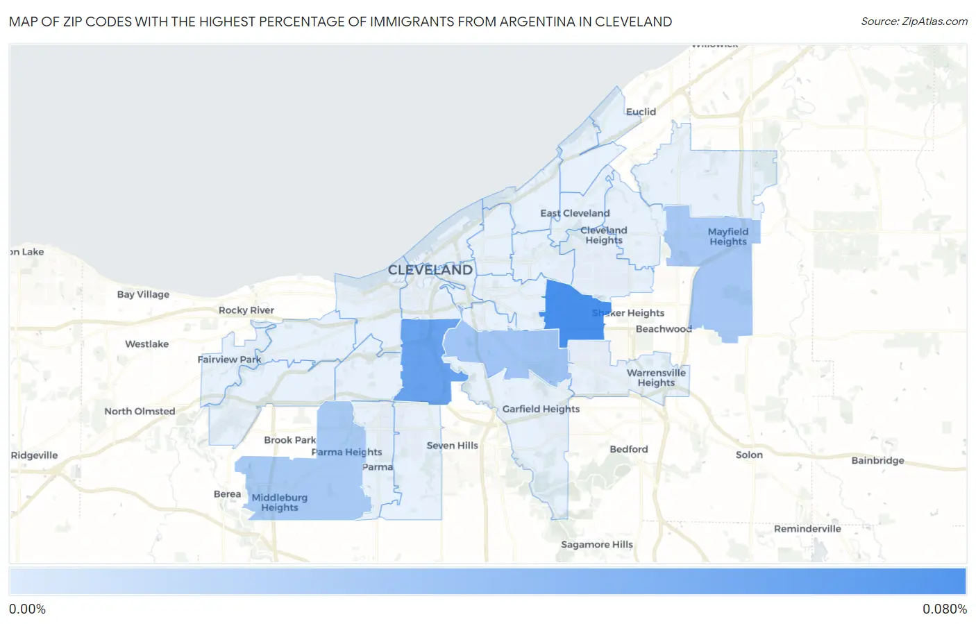 Zip Codes with the Highest Percentage of Immigrants from Argentina in Cleveland Map