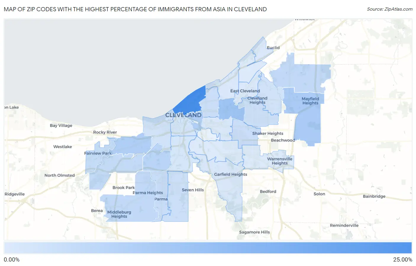 Zip Codes with the Highest Percentage of Immigrants from Asia in Cleveland Map