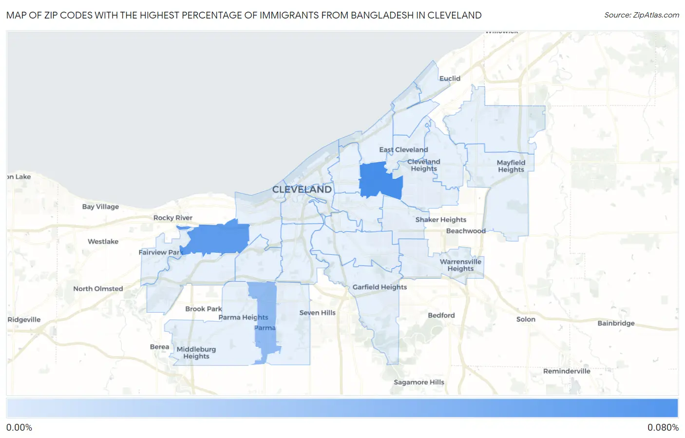 Zip Codes with the Highest Percentage of Immigrants from Bangladesh in Cleveland Map