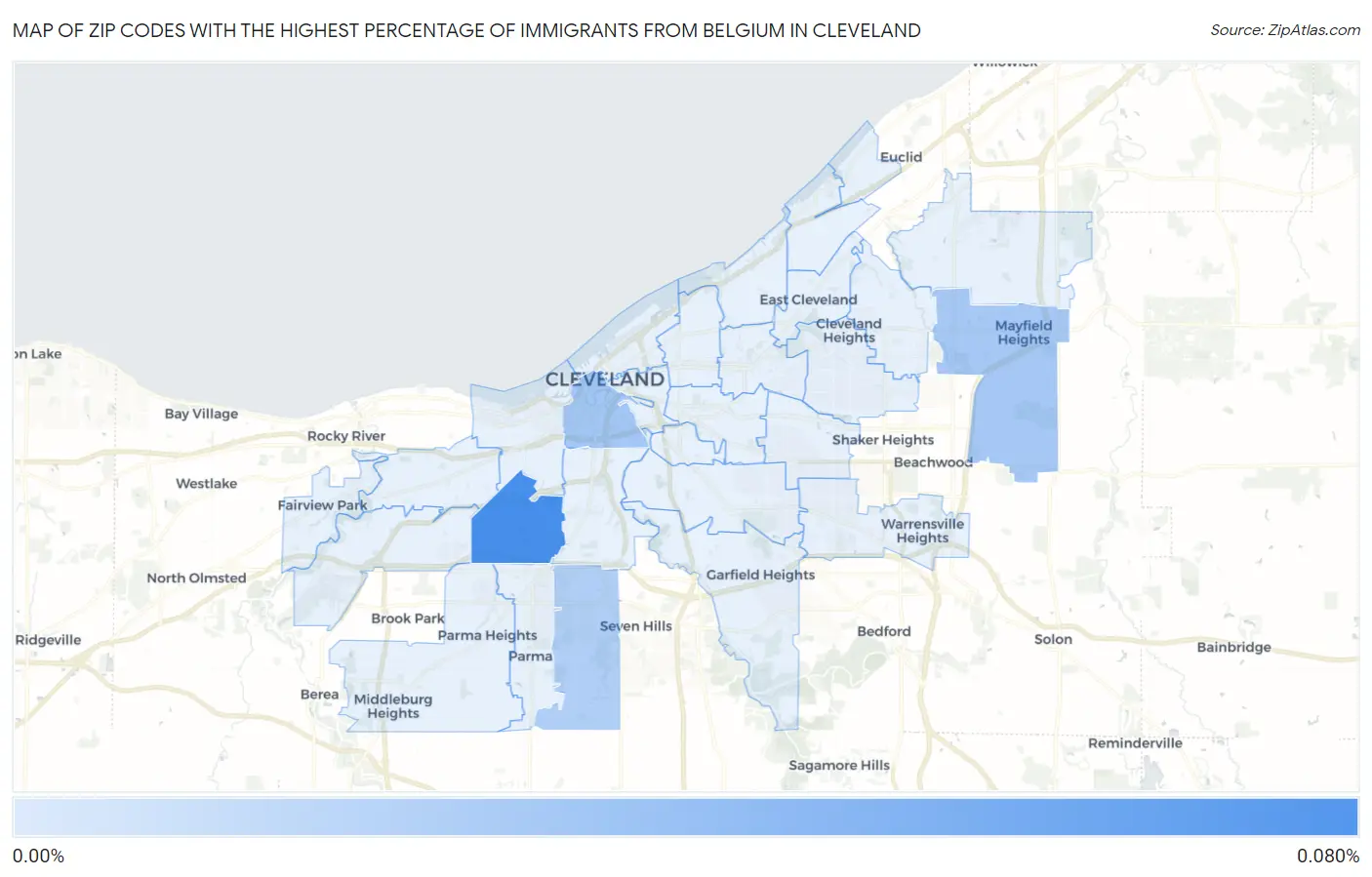 Zip Codes with the Highest Percentage of Immigrants from Belgium in Cleveland Map