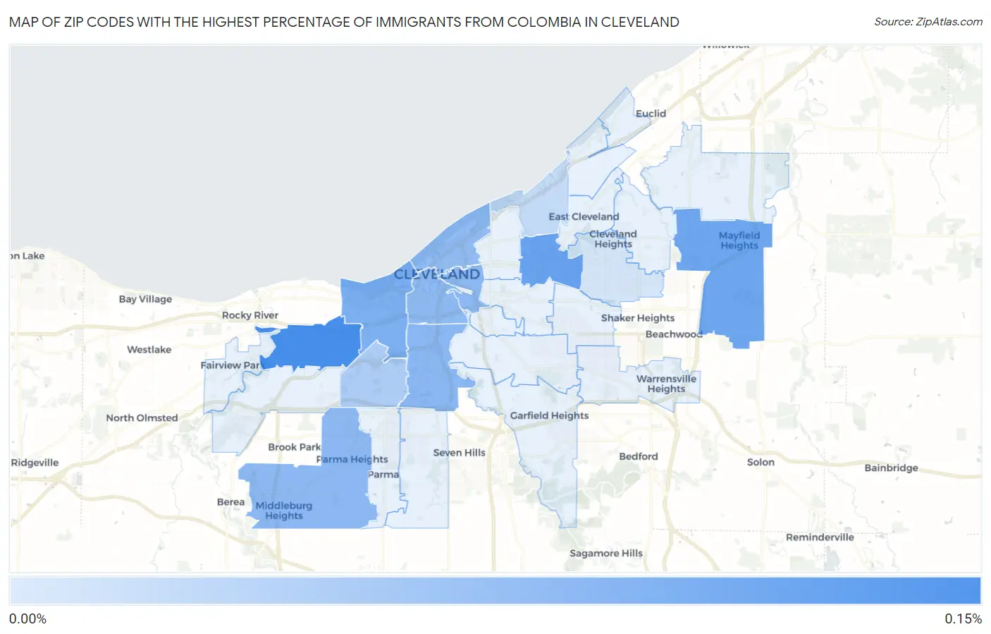 Zip Codes with the Highest Percentage of Immigrants from Colombia in Cleveland Map