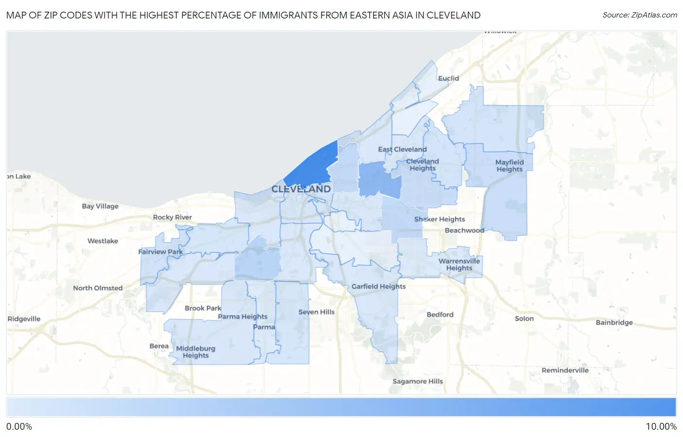 Zip Codes with the Highest Percentage of Immigrants from Eastern Asia in Cleveland Map