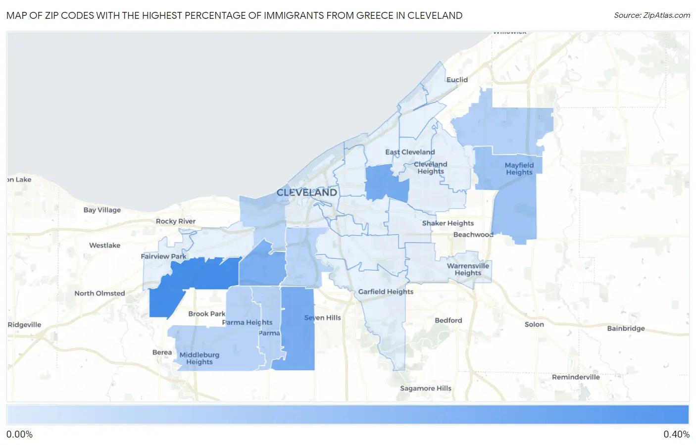 Zip Codes with the Highest Percentage of Immigrants from Greece in Cleveland Map