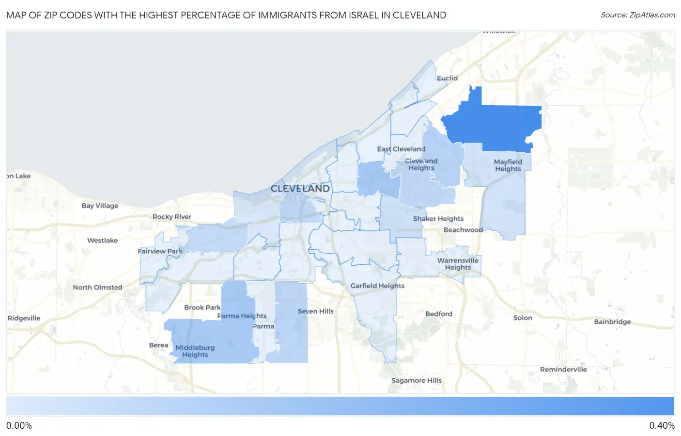 Zip Codes with the Highest Percentage of Immigrants from Israel in Cleveland Map