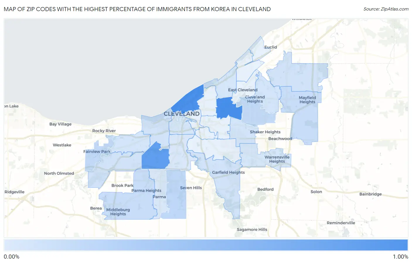Zip Codes with the Highest Percentage of Immigrants from Korea in Cleveland Map