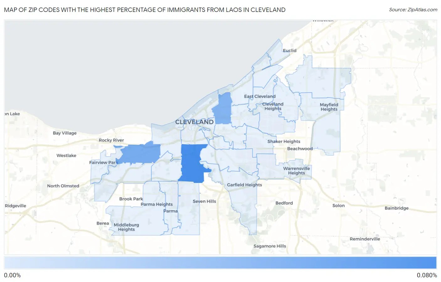 Zip Codes with the Highest Percentage of Immigrants from Laos in Cleveland Map