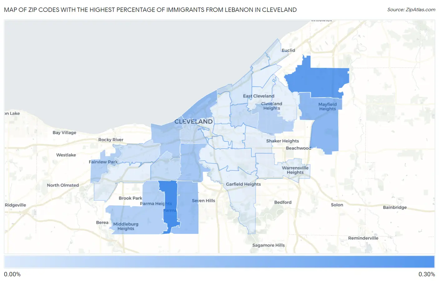 Zip Codes with the Highest Percentage of Immigrants from Lebanon in Cleveland Map
