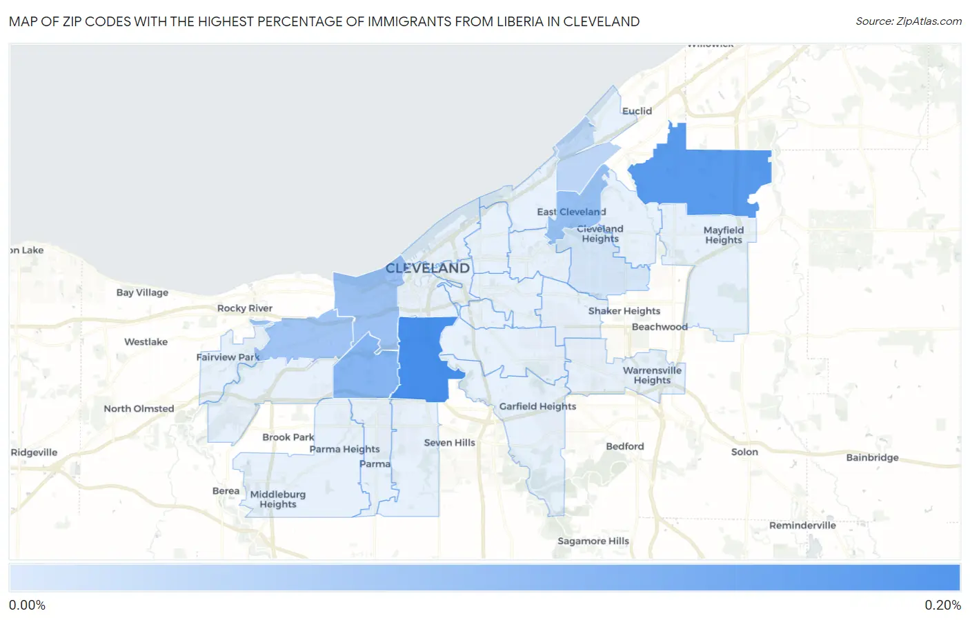 Zip Codes with the Highest Percentage of Immigrants from Liberia in Cleveland Map