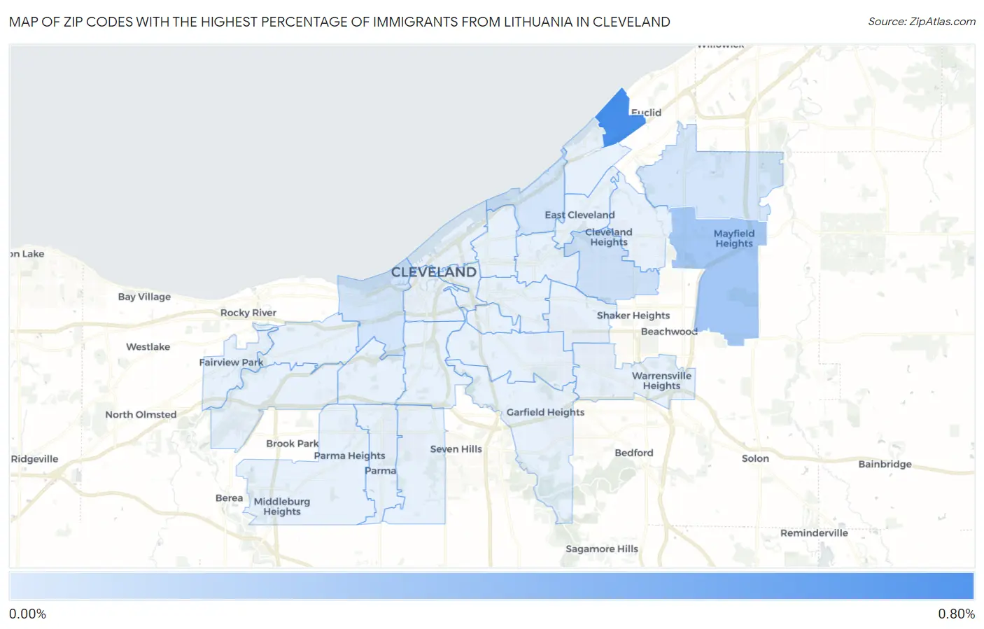 Zip Codes with the Highest Percentage of Immigrants from Lithuania in Cleveland Map