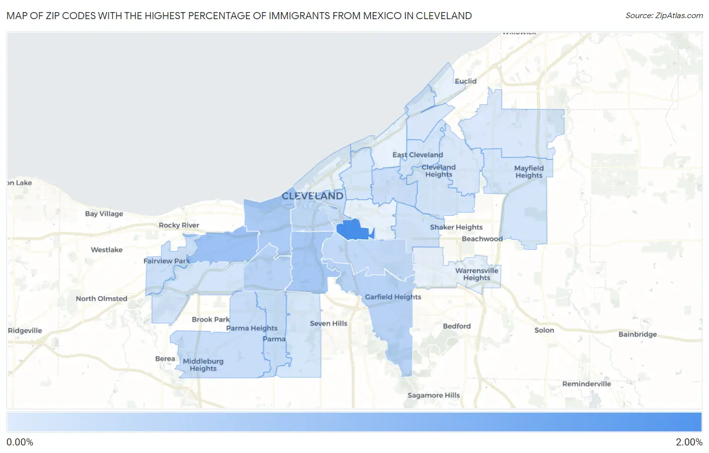 Zip Codes with the Highest Percentage of Immigrants from Mexico in Cleveland Map