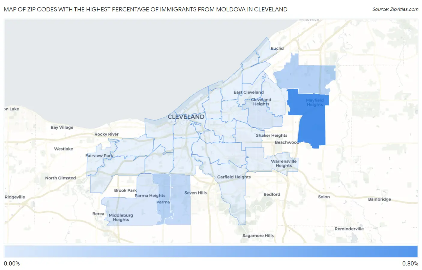 Zip Codes with the Highest Percentage of Immigrants from Moldova in Cleveland Map
