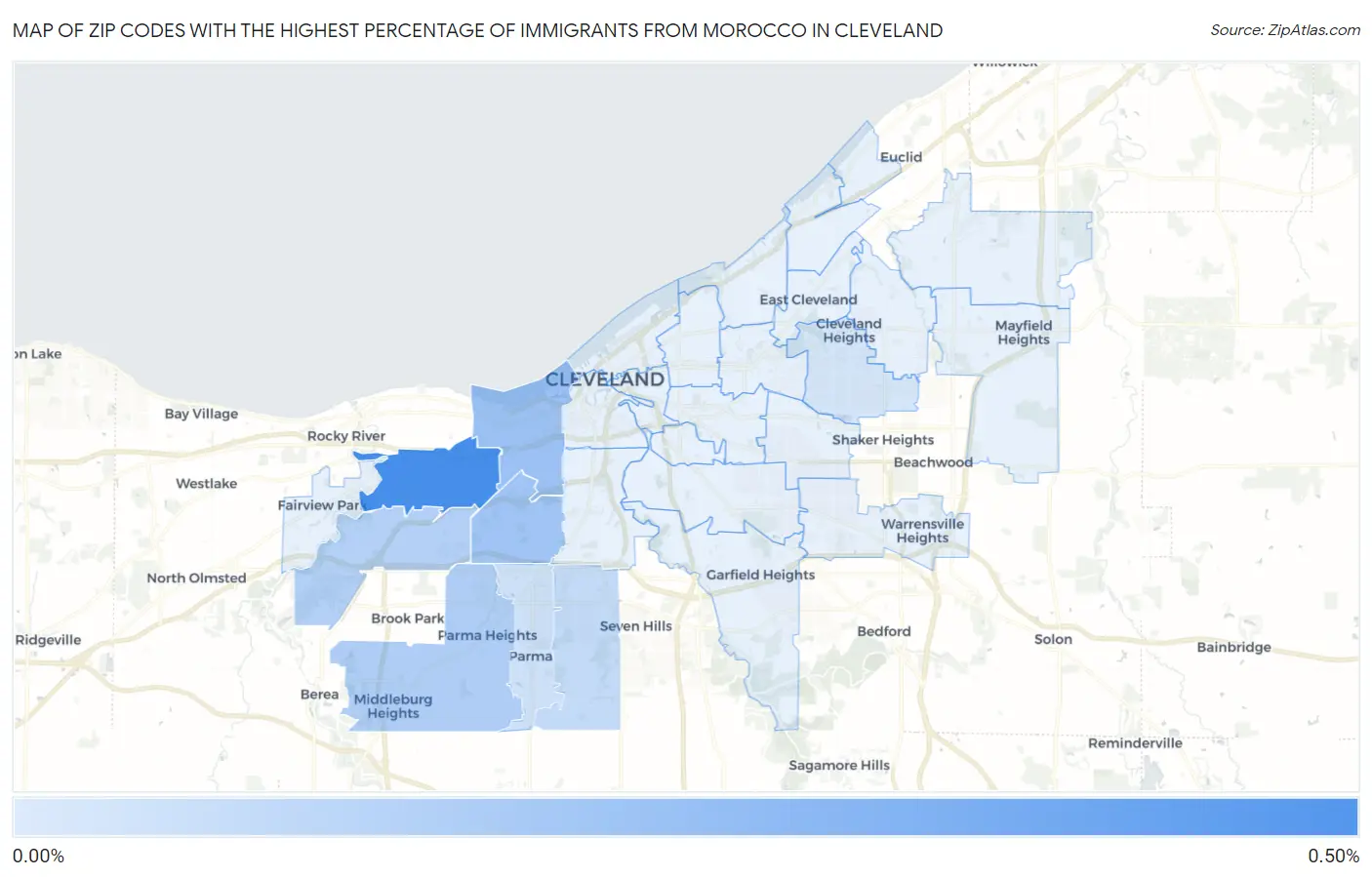 Zip Codes with the Highest Percentage of Immigrants from Morocco in Cleveland Map