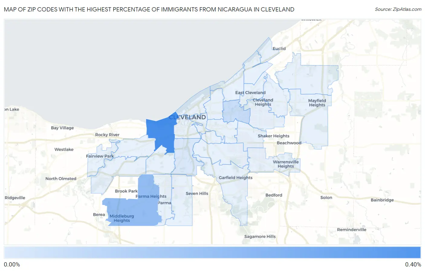 Zip Codes with the Highest Percentage of Immigrants from Nicaragua in Cleveland Map