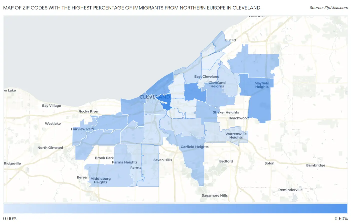 Zip Codes with the Highest Percentage of Immigrants from Northern Europe in Cleveland Map