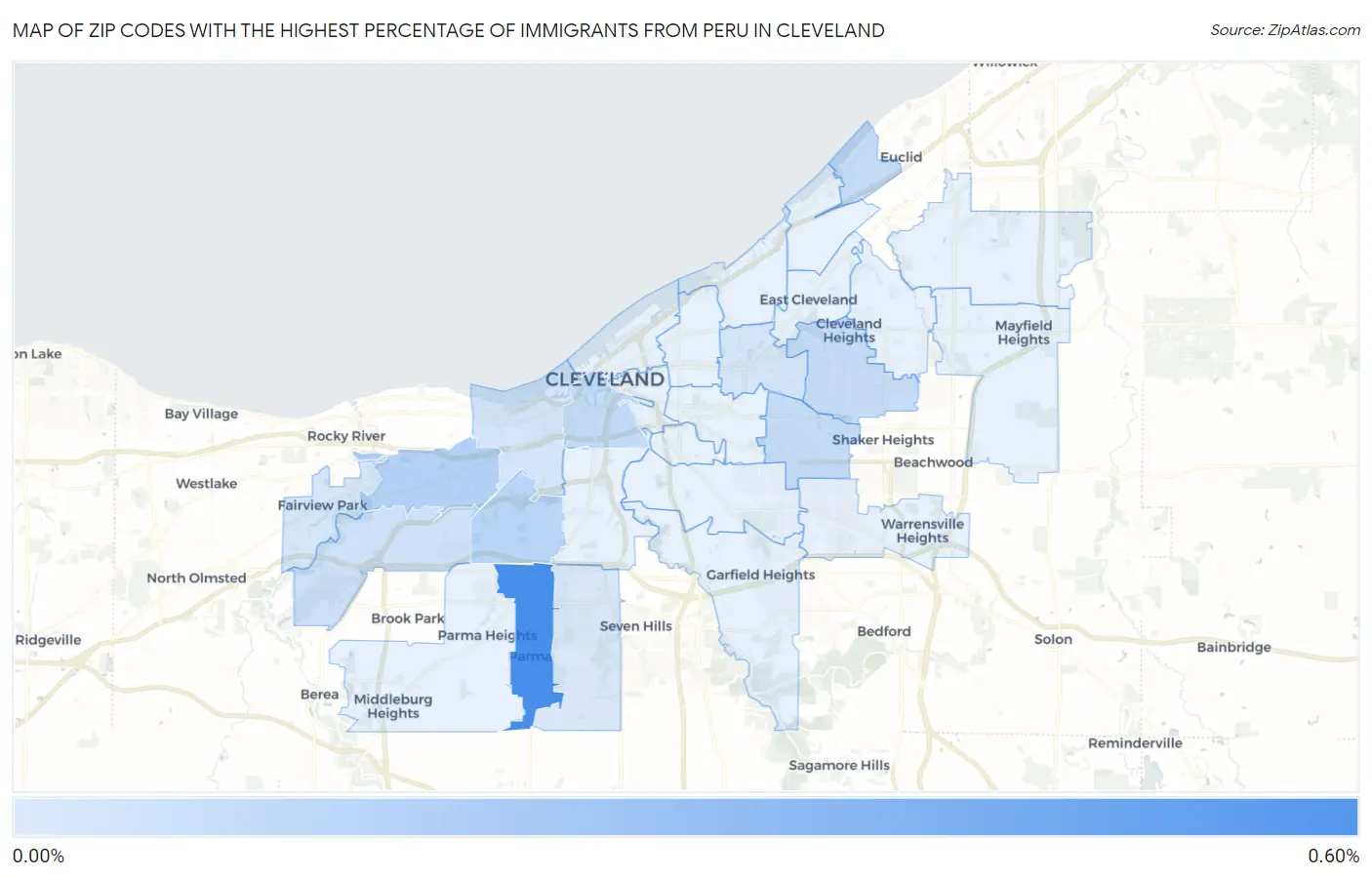 Zip Codes with the Highest Percentage of Immigrants from Peru in Cleveland Map