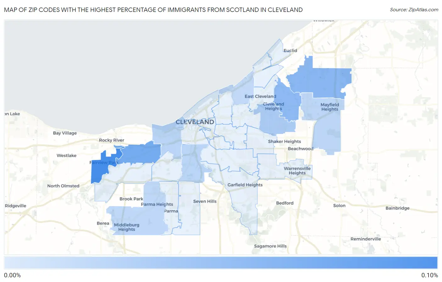 Zip Codes with the Highest Percentage of Immigrants from Scotland in Cleveland Map