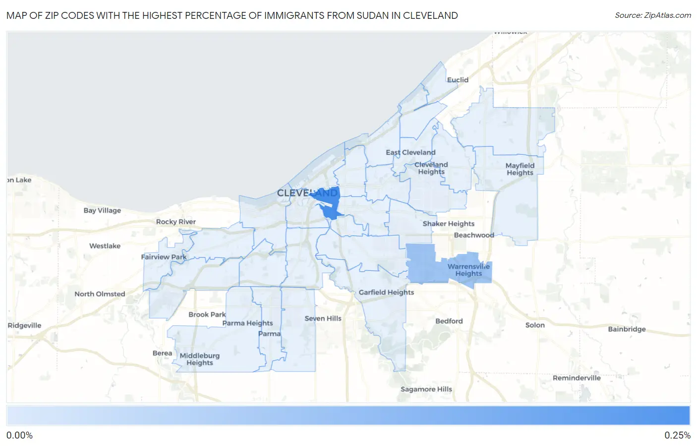 Zip Codes with the Highest Percentage of Immigrants from Sudan in Cleveland Map