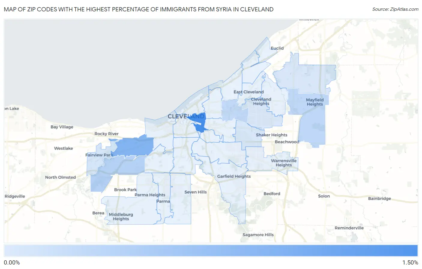 Zip Codes with the Highest Percentage of Immigrants from Syria in Cleveland Map