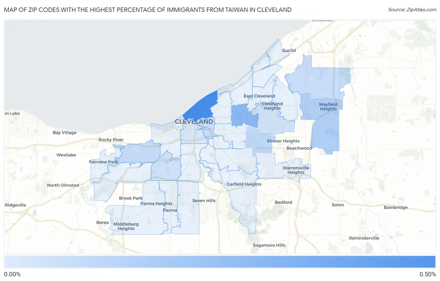 Zip Codes with the Highest Percentage of Immigrants from Taiwan in Cleveland Map