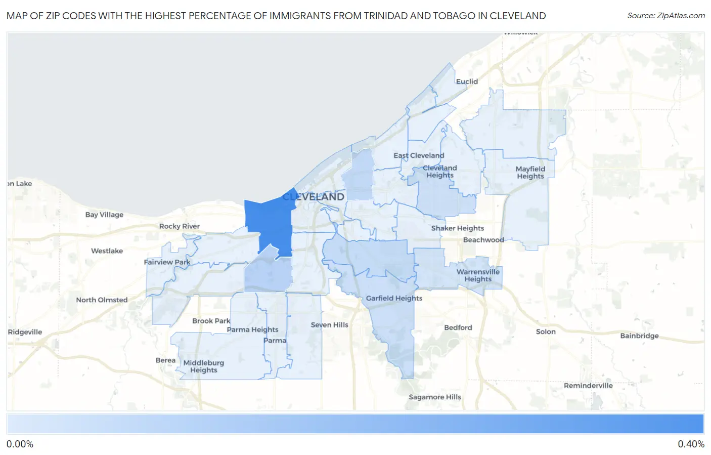 Zip Codes with the Highest Percentage of Immigrants from Trinidad and Tobago in Cleveland Map
