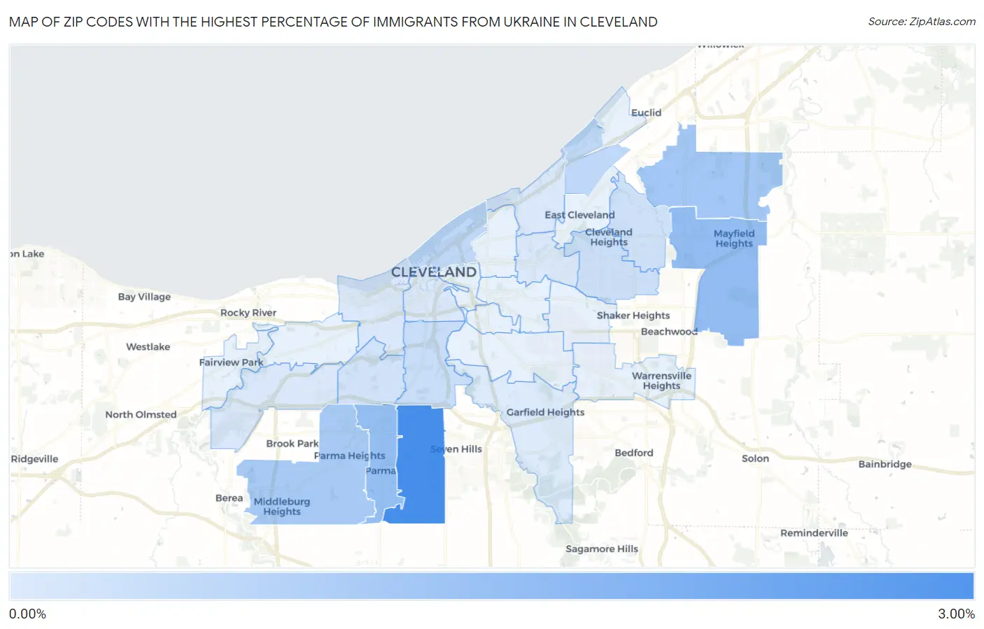 Zip Codes with the Highest Percentage of Immigrants from Ukraine in Cleveland Map