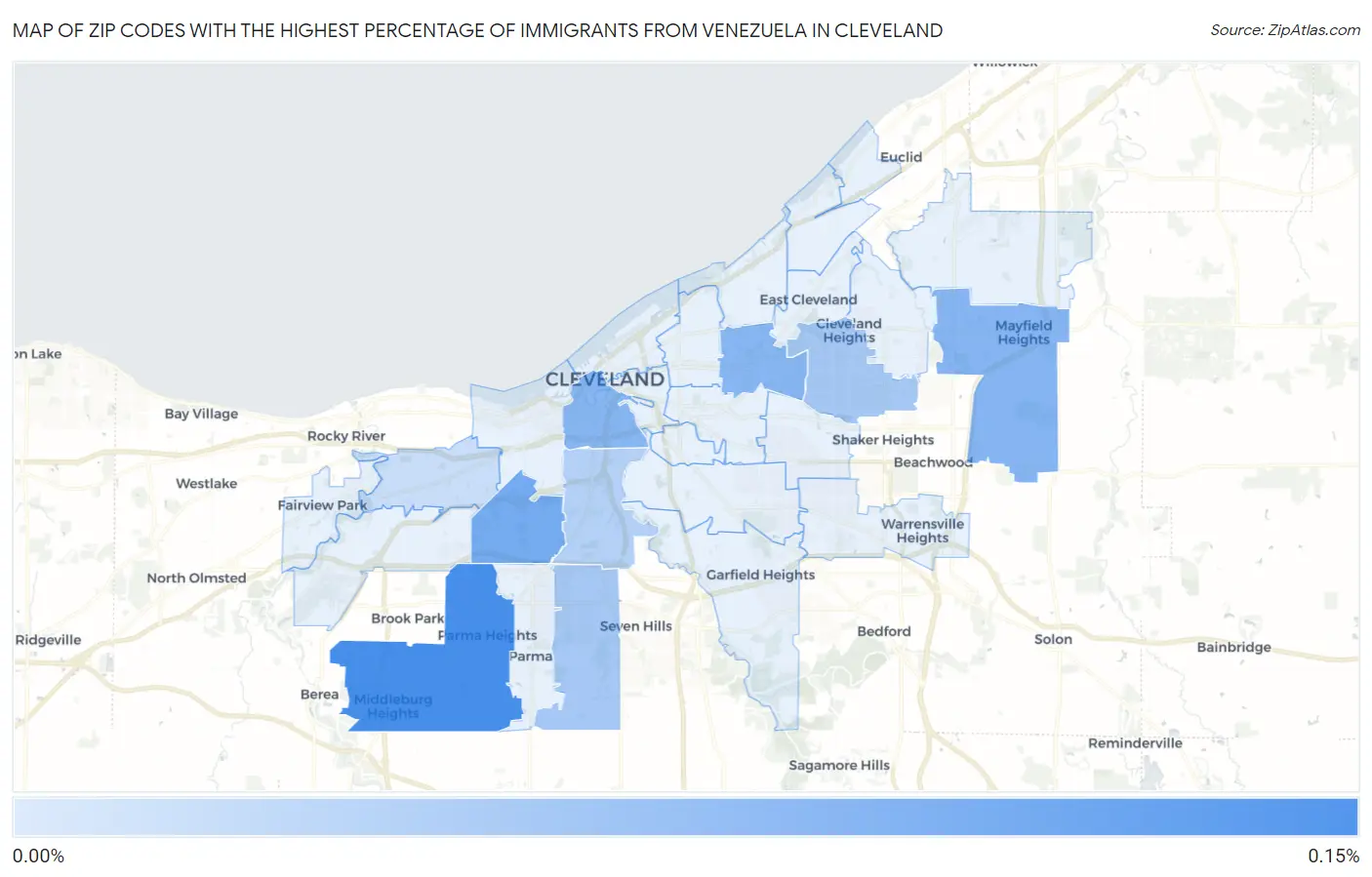 Zip Codes with the Highest Percentage of Immigrants from Venezuela in Cleveland Map